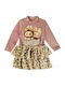 Children's Dress Long Sleeve Velvet Animal Print Pink