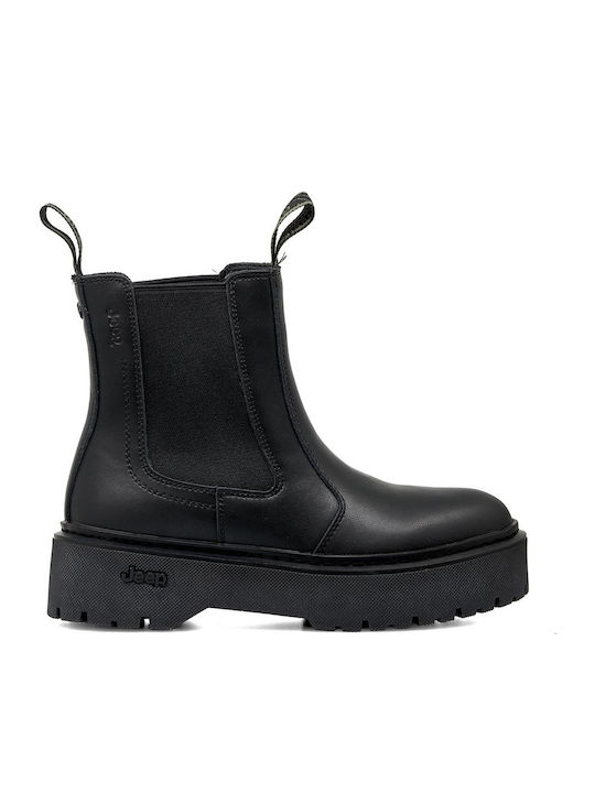 Leather Women's Ankle Boots Platform Black