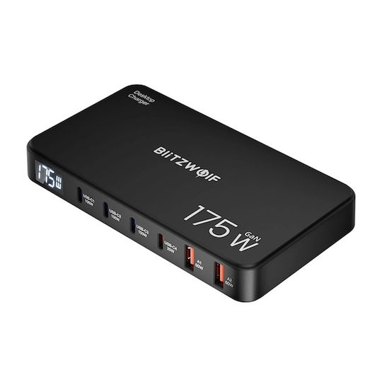 BlitzWolf Βάση Φόρτισης με 4 Θύρες USB-A και 2 Θύρες USB-C και Καλώδιο USB-C 175W Power Delivery σε Μαύρο χρώμα (BW-S30)