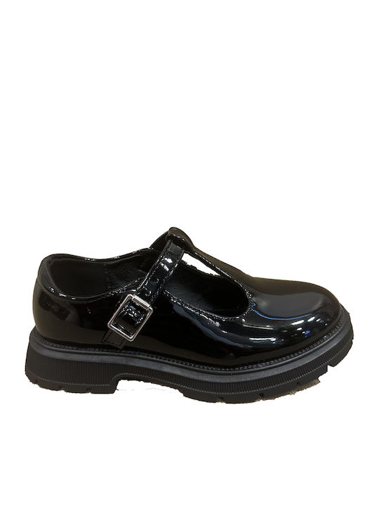Kids Anatomic Patent Leather Ballerinas with Adjustable Metal Clasp Black