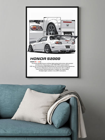Poster Honda S2000 Cr035 30cm X 40cm Λευκό Ξύλινο Κάδρο