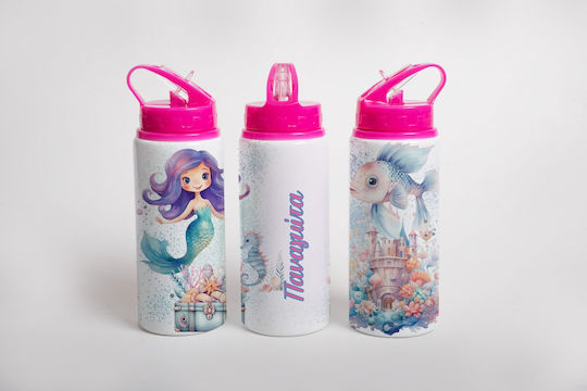 Lid Kids Water Bottle Stainless Steel with Straw Pink 360ml