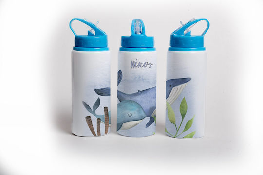 Lid Kids Water Bottle Stainless Steel with Straw Blue 360ml