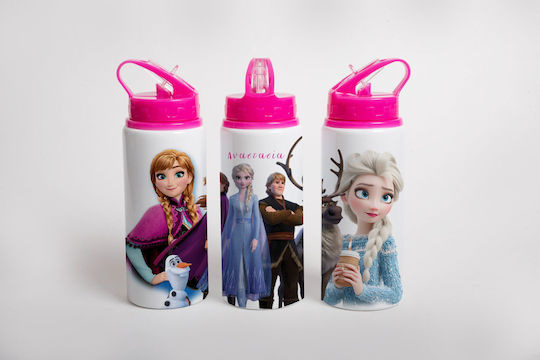 Lid Kids Water Bottle Frozen Stainless Steel with Straw Pink 360ml