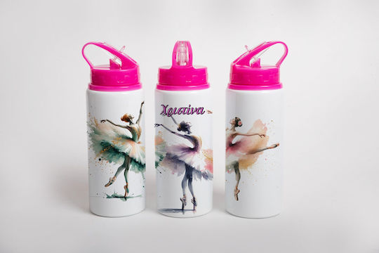 Lid Kids Water Bottle Stainless Steel with Straw Pink 360ml