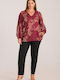 Women's Blouse Long Sleeve with V Neckline Burgundy