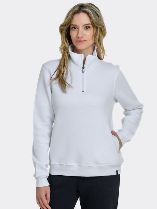 Χειμερινή Γυναικεία Fleece Μπλούζα με Φερμουάρ Λευκό