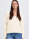 Women's Long Sleeve Sweater with V Neckline Ecru