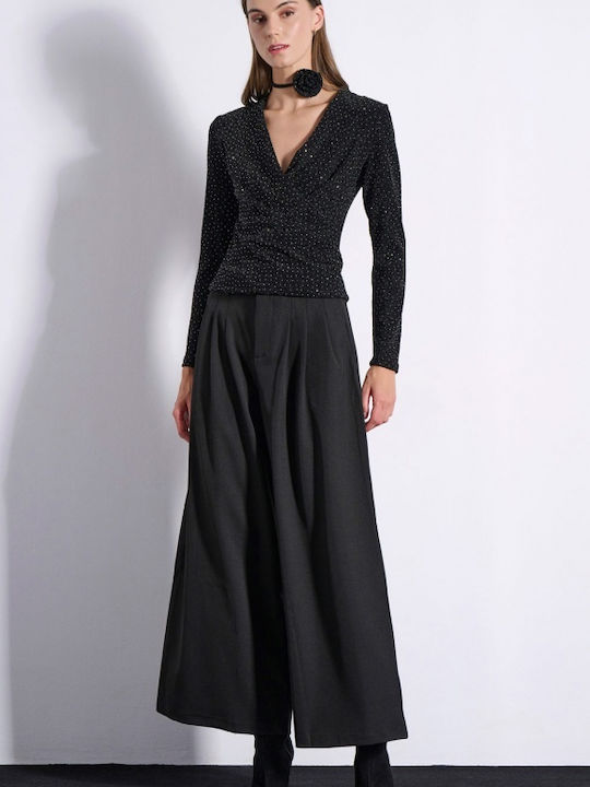 Bluze Damă Crop Top Mânecă Lungă Negru