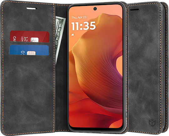 Techsuit Confy Cover Book Silicone / Synthetic Leather Black (Moto G15)