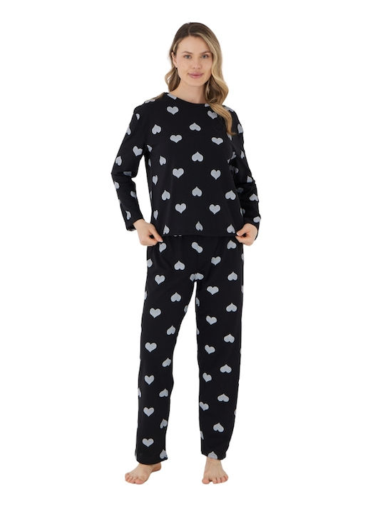 Siyah Inci De iarnă Set Pijamale pentru Femei Black Hearts