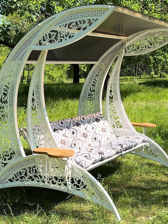 Garten & Veranda Schaukel mit Basis und Kissen Sessel Metallisch Weiß Belastbarkeit bis 400kg L220xB150xH260cm