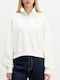 Flag Cropped Women's Sweatshirt Jacket Ecru