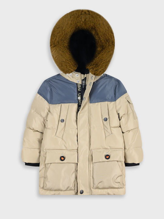 Kids Casual Long Coat with Lining and Hood Beige