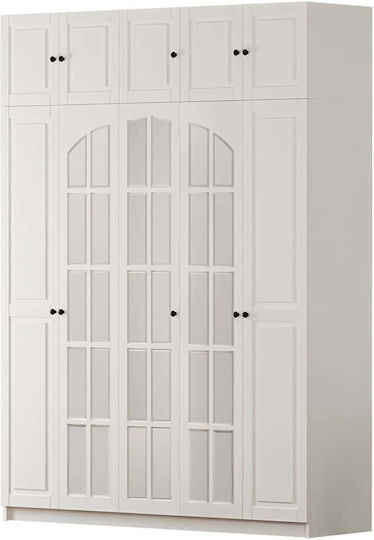 Cinci uși Dulap de Haine cu Spațiu de Depozitare Alb 175x52x210cm