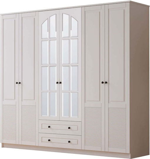 Six Door Wardrobe White 210x52x210cm