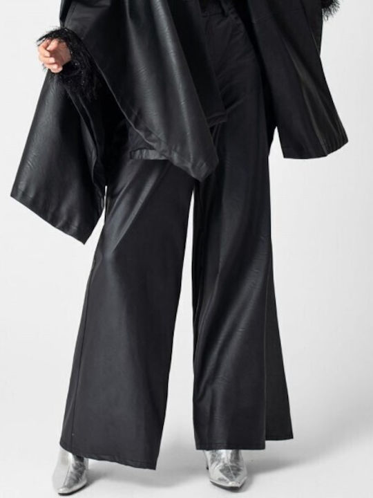 Moutaki Damen Stoff Palazzohose Schwarz