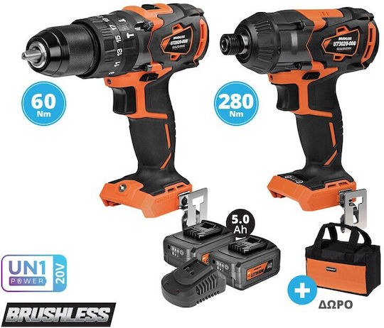 Krausmann US121-25SB Set Drill Driver & Impact Drill Driver & Impact Screwdriver 20V with 1 Battery 5Ah