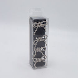 Set of Metallic Ecru Bow Christmas Tree Ornaments 4.5x5cm 4 Pieces