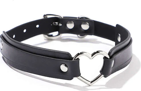 Smd Tight Heart Rivet & Leather Heart Choker Adjustable Strap Black