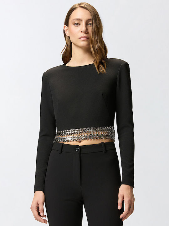 Yanira Women's Crop Top Long Sleeve Black