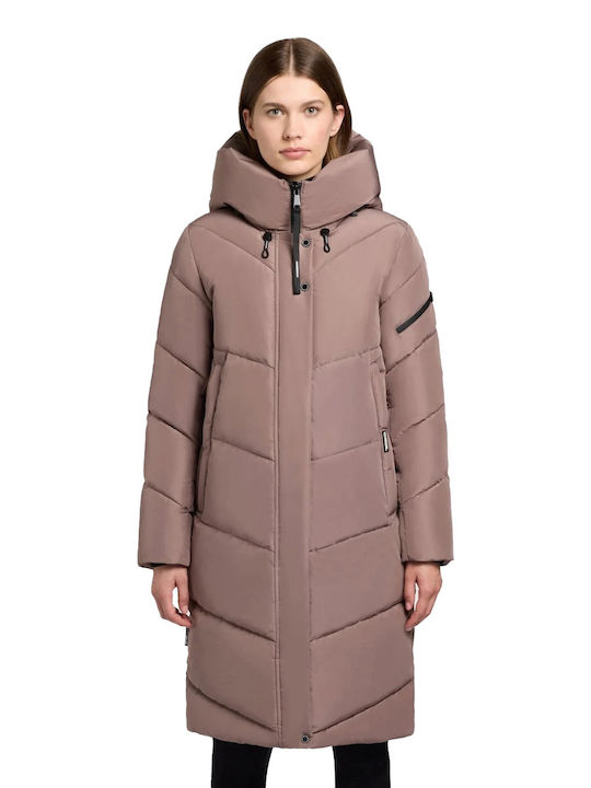 Khujo Women's Long Puffer Jacket for Winter with Hood Brown