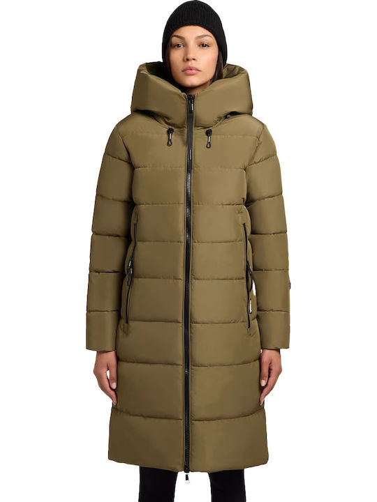 Khujo Women's Long Puffer Jacket for Winter with Hood Brown