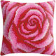 Embroidery Cushion Complete Kit Pink Rose Printed Design Canvas Smyrna 42cm X 42cm