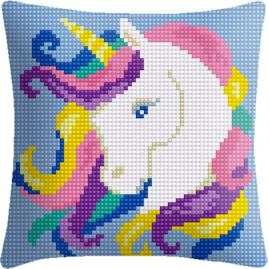 Embroidery Cushion Complete Kit Unicorn Printed Canvas Smyrna 42cm X 42cm