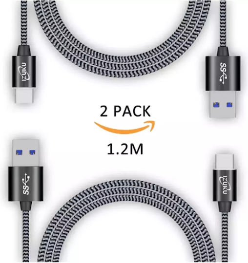 Data Fast Charging Кабел Izuku 219347700 1-134 Комплект 2 Бр USB Type-C към USB 3.0 Бързо Зареждане Нейлонов Плетен 1.2м