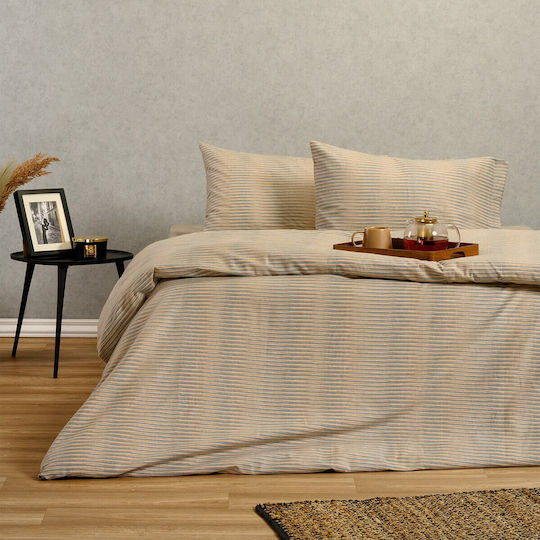 Melinen Sheet Set with 2 Pillowcases Super-Double Flannel with Elastic 160x200+30cm. Trinity Petrol 3pcs
