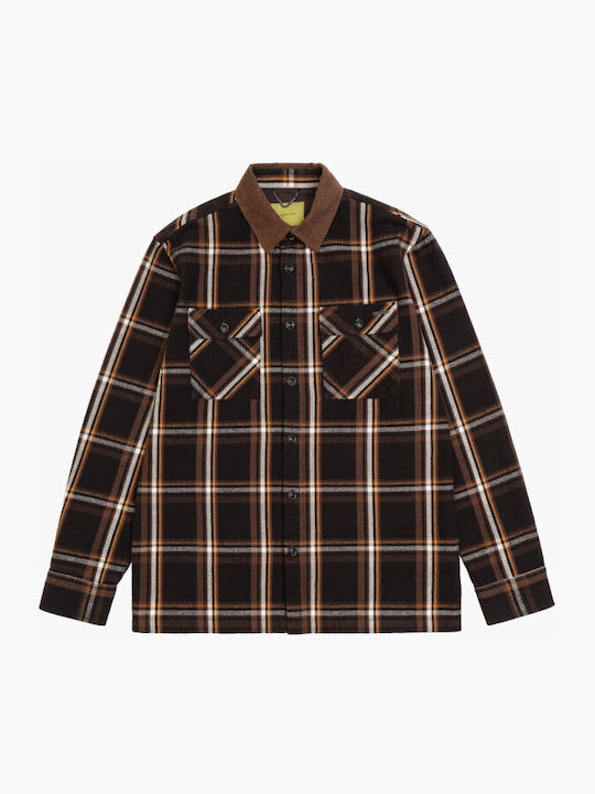 Μακρυμάνικo Φανελένιο Overshirt Καρό Καφέ