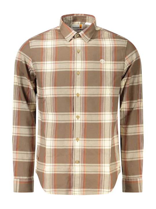 Long-sleeved Flannel Shirt Checked Brown