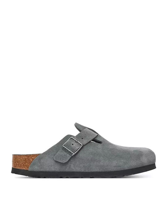 Boston Soft Footbed Suede Leather Winter Women's Slippers Gray Narrow Fit