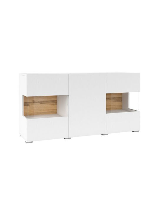 Revmiru 102 Wall Living Room Display Cabinet made of Particleboard with Glass White, Wotan Oak 120x35x62cm