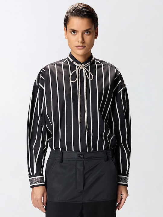 Crescenza Women's Striped Long Sleeve Shirt Black