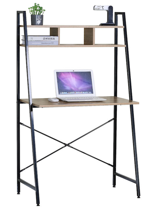 Desk Lyndale Wooden Oak/Black with Metal Legs 84x46x142cm