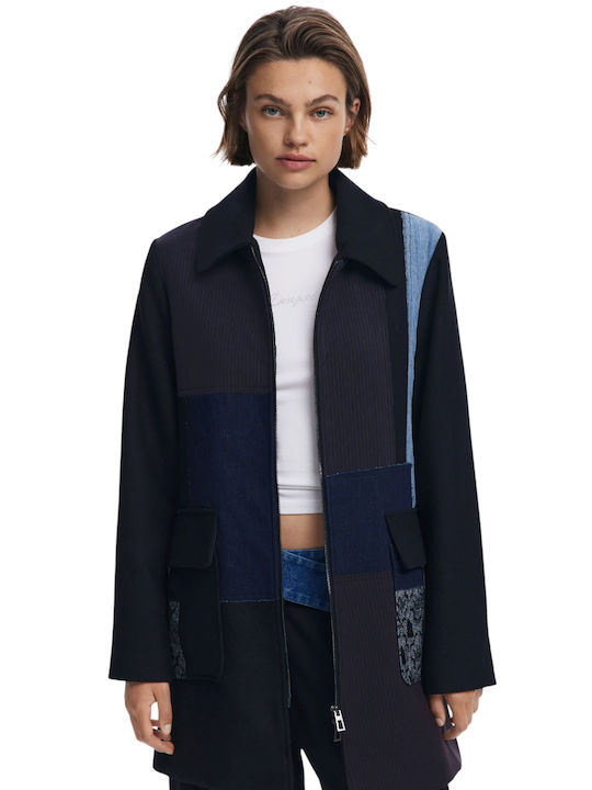Women's Black Peacoat with Zipper