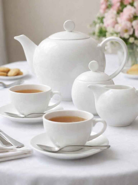 Porcelain Tea Set Brown 27 Pieces "boss White"