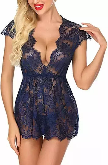 Avidlove Дамски Секси Бебидол Задайте 3465104/6975501 8865-29 2 Части Дантелена Нощница Танга Син S