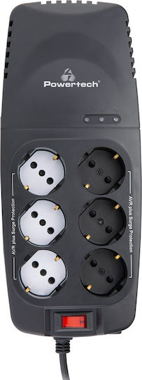 Powertech PT-1496 Compact Σταθεροποιητής Τάσης 2000VA με 6 Πρίζες Ρεύματος