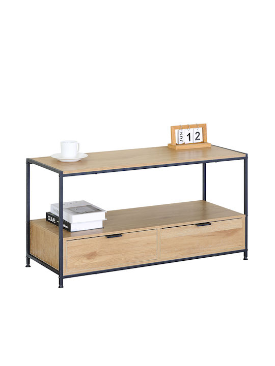 Rectangular Central Coffee Table Wexley Wooden with Drawers Oak/Black L100xW40xH50cm