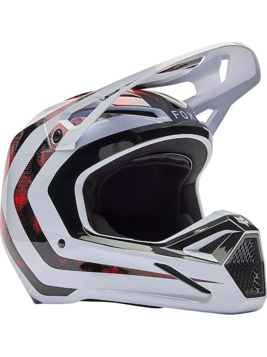 Fox V1 Мотокрос DOT / ECE 22.06 Kairos White/Fluorescent Red