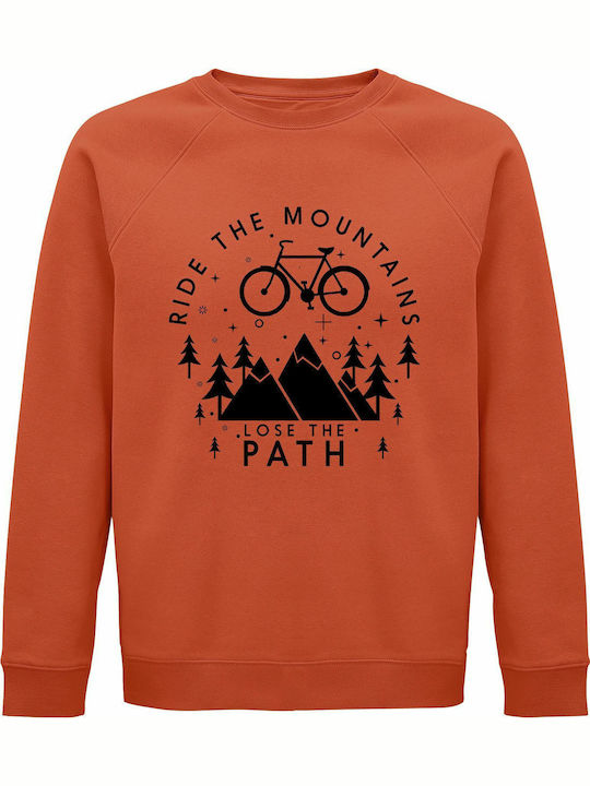 Unisex Organic Cotton Sweatshirt "Ride Mountains Lose Path" in Sweet Orange