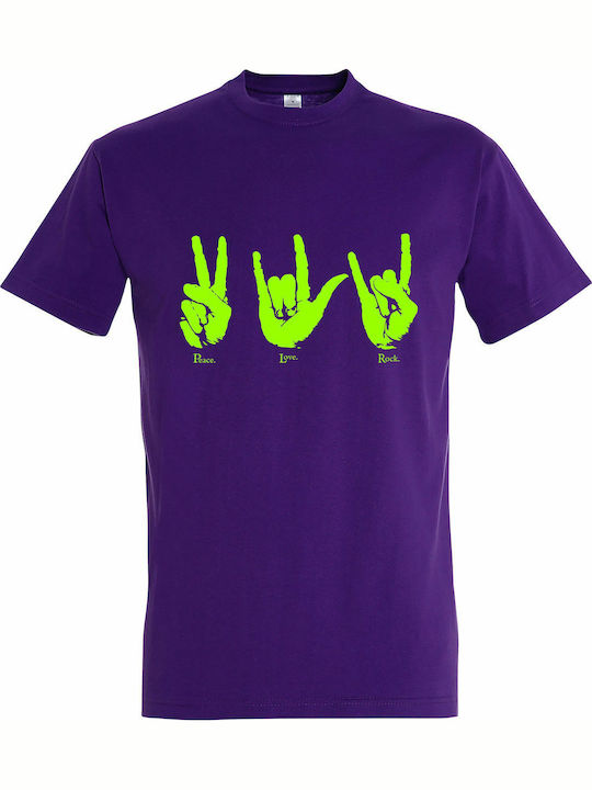 T-shirt Unisex "peace Love Rock" Dark Purple