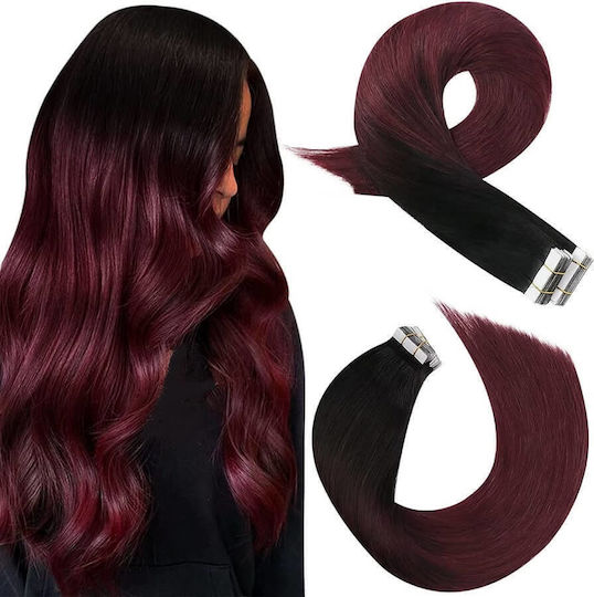 Remy Hair Αυτοκόλλητο Extension με Φυσική Τρίχα Ρεμί σε Σκούρο Μαύρο Χρώμα 1B/99J 55cm Balayage No 1b/99j 4τμχ