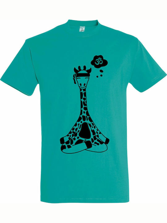 Unisex T-Shirt Giraffe Yoga Be Calm Caribbean Blau