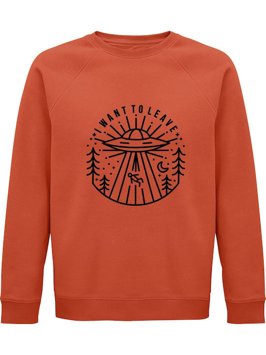 Sweatshirt Unisex Organic " I Want To Leave Aliens Take Me " Sweet Orange