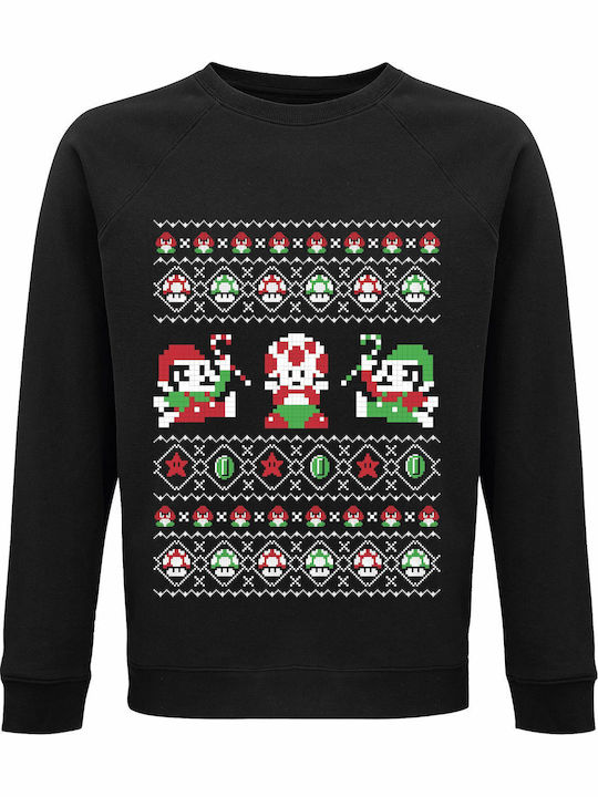 Unisex Bio-Baumwolle "Hässliches Weihnachts-Sweatshirt Super Mario" Schwarz