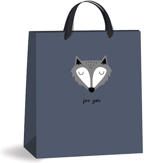 interDRUK Friends Wolf Paper Bag for Gift Blue 26x13x32cm.